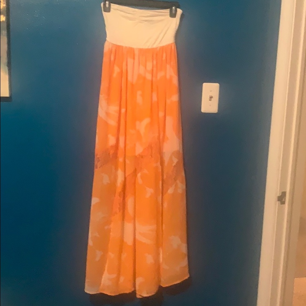 Fire Los Angeles orange tube dress w/flowy skirt - Picture 2 of 7